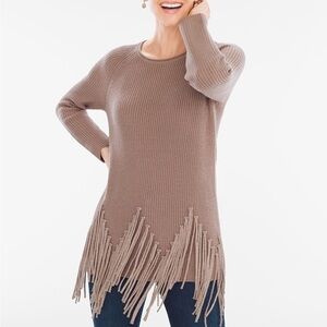 Chicos Metallic tassel Crew neck Long sleeve Thick knit cotton blend Sweater